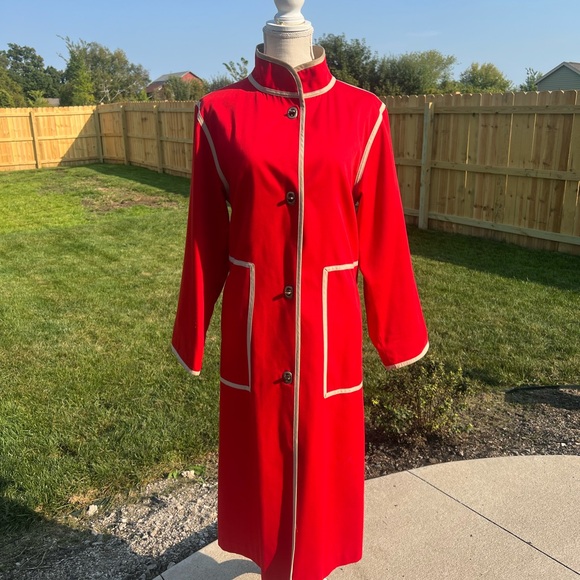 Vintage 1986 Bonnie Cashin Russel Taylor Long Red and Tan Trench Coat Size 8/10 - Picture 10 of 16